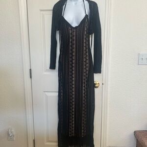 Commense Black Lace Maxi Dress with Nude Lining